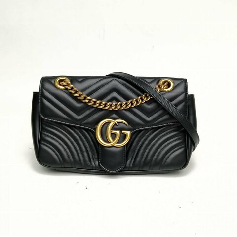 GUCCI GGMarmont肩背包小號黑色牛皮革金扣肩背包