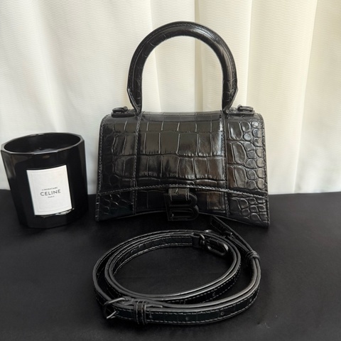 巴黎世家Balenciaga黑色鰐壓紋沙漏xs手提包單肩包斜挎包