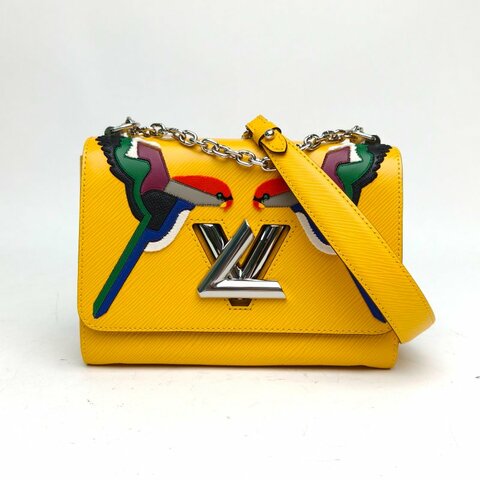 LOUIS VUITTON TWIST中號23黃色EPI水波紋牛皮銀扣肩背包