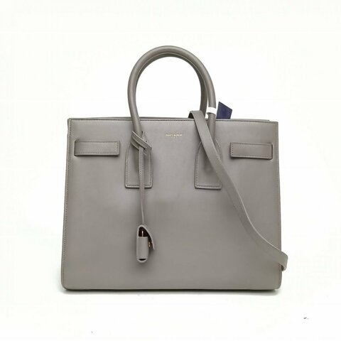 SAINT LAURENT ClassicSacDeJour風琴包大號灰色牛皮革金扣肩背包