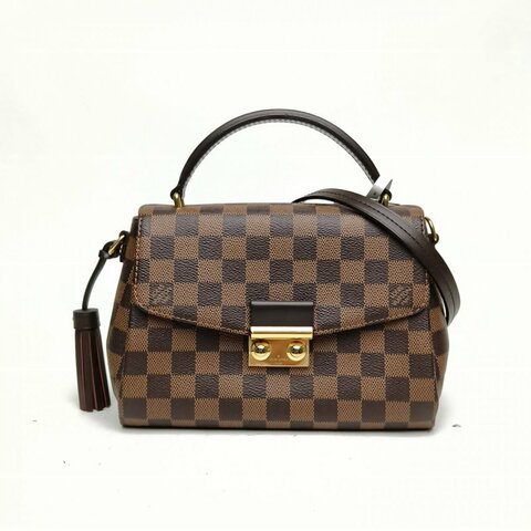 LOUIS VUITTON Croisette郵差包棕色棋盤格PVC金扣肩背包