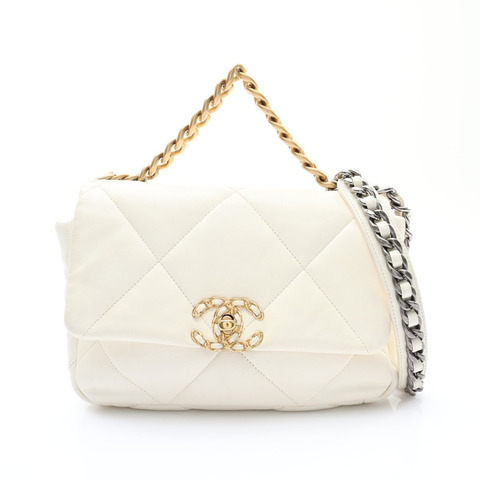 CHANEL 香奈兒 19 兩用包 白色 菱格紋 羊皮 金釦 AS1160