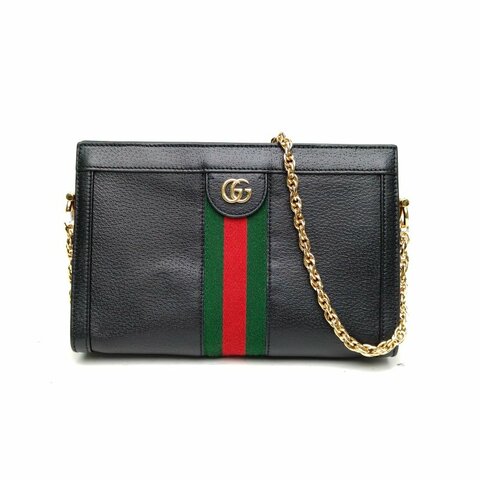 GUCCI Ophidia夾子包小號26黑色牛皮革金扣肩背包