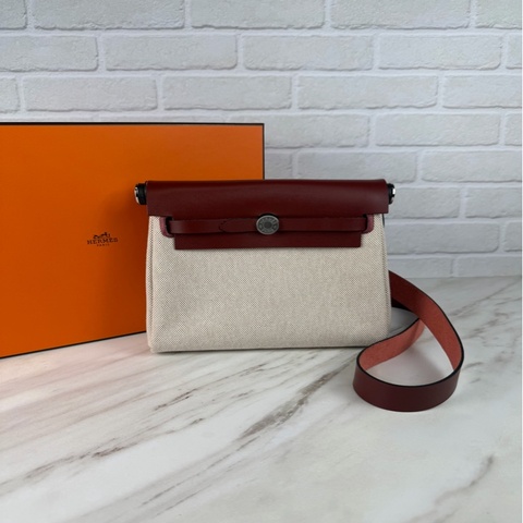 愛馬仕 Hermès Mini Herbag Zip 20 愛馬仕紅 銀釦 肩背包/ 斜背包