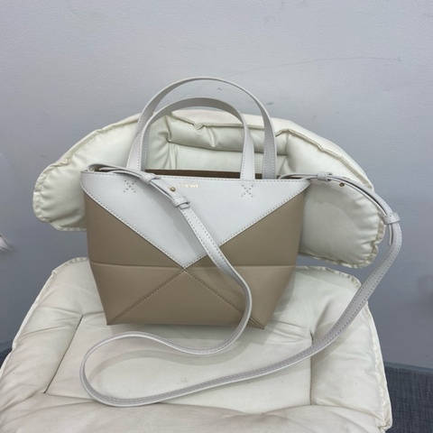 羅意威/Loewe迷你號puzzle fold手袋 沙色拼白色