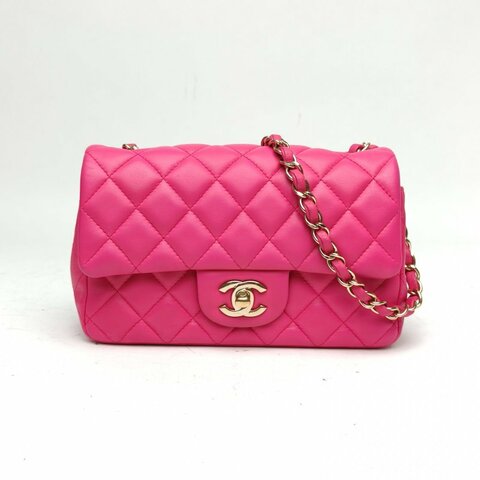 CHANEL CF口蓋包大Mini20粉紫色羊皮革21開金扣肩背包