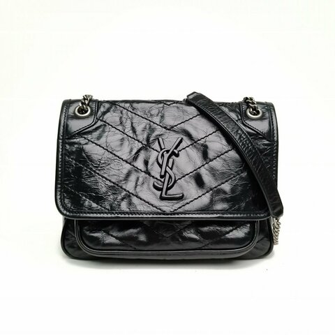 SAINT LAURENT NikiMini21黑色牛皮革黑扣肩背包