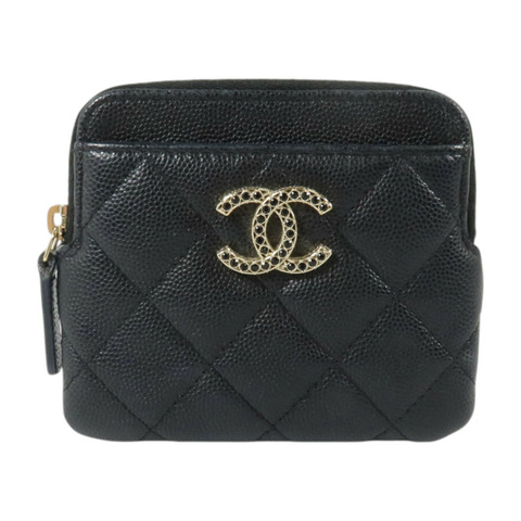 CHANEL 牛皮皮革Zipped Coin Purse金扣零錢包