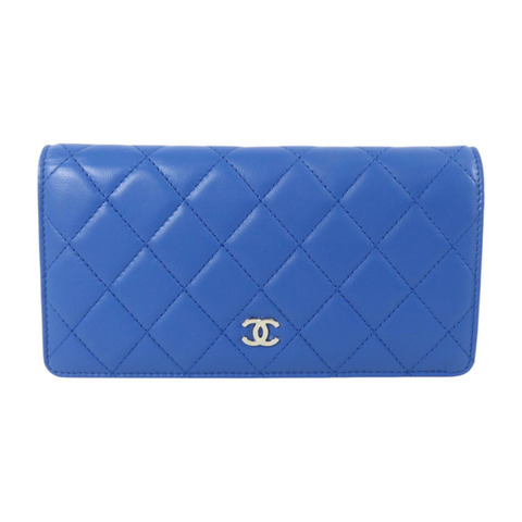 CHANEL 羊皮皮革Long Wallet銀扣長錢包