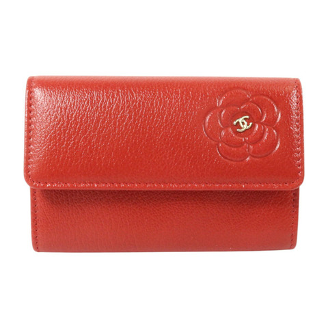 CHANEL 牛皮皮革Camellia銀扣卡片套