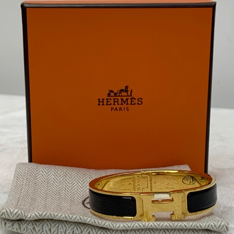 Hermes 黑金色窄版手鐲