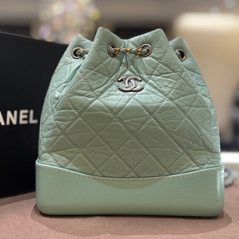 CHANEL 香奈兒 Gabrielle 蒂芙尼藍色菱格紋 流浪鴛鴦鏈條牛皮雙肩包  背包 29開有卡