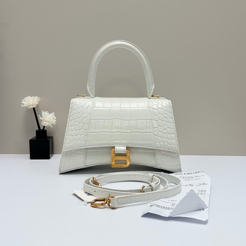 Balenciaga 巴黎世家 沙漏包 白金小號鰐壓紋手提包斜挎包，