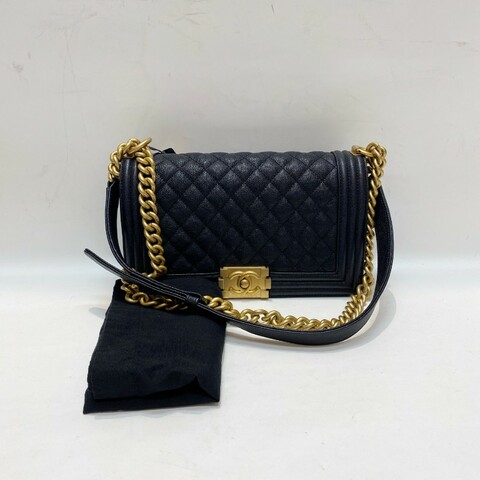 CHANEL香奈儿leboy荔枝纹牛皮海军蓝金扣中号链条包25×12×7.5