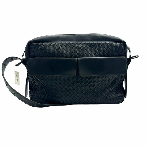 【美收精品】Bottega Veneta 黑色 Intrecciato 編織皮革信差包  C-802【隔月月中將轉賣至日本 上架期限30天】