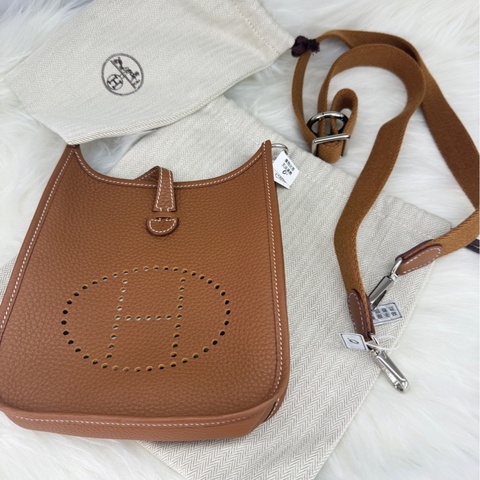 愛馬仕 hermes smini伊芙琳16 金棕銀扣K刻
