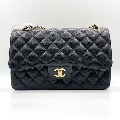 Chanel 香奈兒黑金jumbo荔枝皮 鐳射15開 尺寸：31*20cm