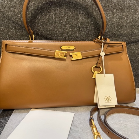 TORY BURCH 專櫃正品 10005634 棕色 金扣 手提包 肩背包 公事包OL包