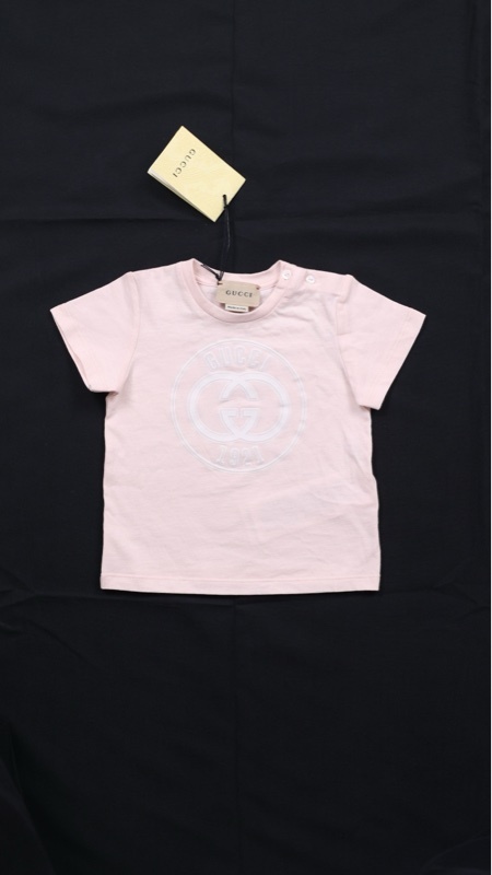 Gucci樱花粉1921G图案婴童短袖上衣