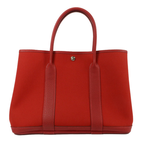HERMES 帆布GardenParty PM手挽袋Rough Grenat