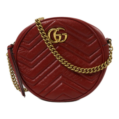 GUCCI 牛皮皮革GG Marmont Round Bag鏈帶肩背袋