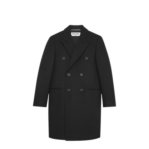 Saint Laurent black wool double breasted coat 52 大衣