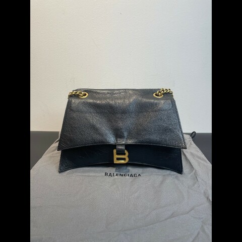 BALENCIAGA/巴黎世家 Crush系列做舊黑金中號單肩包