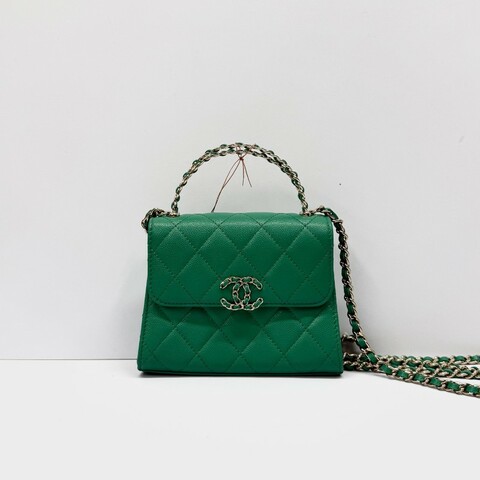 香奈兒/Chanel 綠色菱格紋kelly手提斜挎包