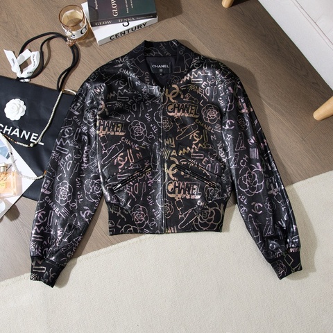 CHANEL 19A Paris Egypt巴黎埃及系列塗層小羊皮飛行外套 Size34