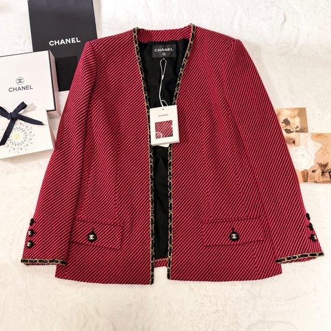 CHANEL 20K秋冬工藝坊Runway紅色羊毛羊絨tweed外套 Size42