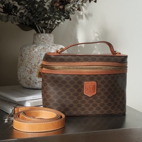 CELINE Vintage 1980s 經典 Macadam 老花手提/斜背兩用化妝方盒包