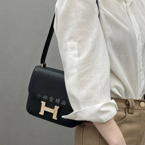 HERMES - 黑色Epsom金釦mini19 Constan斜背包