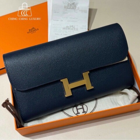 🌈Hermes💙Constance Wallet長銀包💙76靛藍色金扣💙有單（有購買證）🌟98新🌈Epsom皮🌟Stamp A🌟貼膜在🌟有盒💙constancewallet🌟Constance🌟愛馬仕🌟