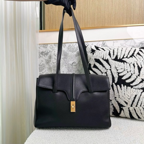 Celine 賽琳 soft16 黑金荔枝牛皮托特包tote 中號尺寸32.5x24