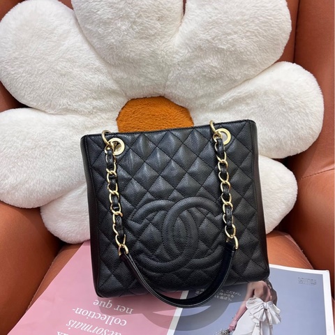 Chanel • 經典黑金荔枝牛皮Ppt托特包