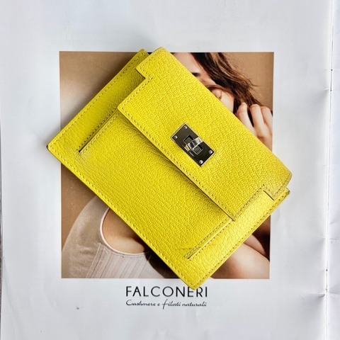 Hermes • Kelly Pocket 檸檬黃山羊皮銀釦零錢包