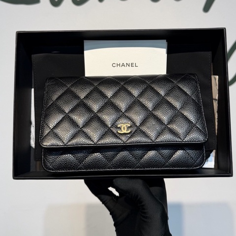 99新CHANEL 香奈兒 發財WOC鏈條包 黑金荔枝牛皮 尺寸19×12.5×4cm23年芯片款