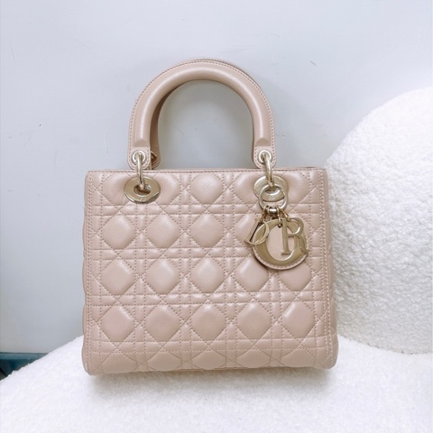 Dior lady dior 五格中號米粉色 黛妃包