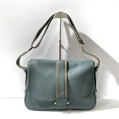 Hermes愛馬仕Bourlingue toile h 霧霾藍金扣郵差包