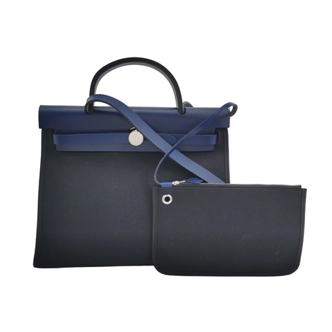 Hermes愛馬仕herbag31 和深藍色拼黑色銀扣