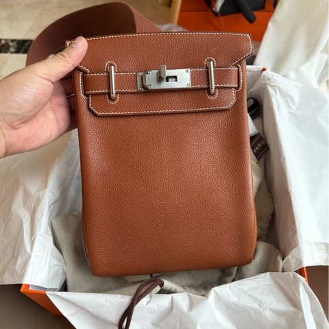 愛馬仕Hermes Hac a dos 胸包 金棕馬鞍皮 銀扣 B刻 附件齊全