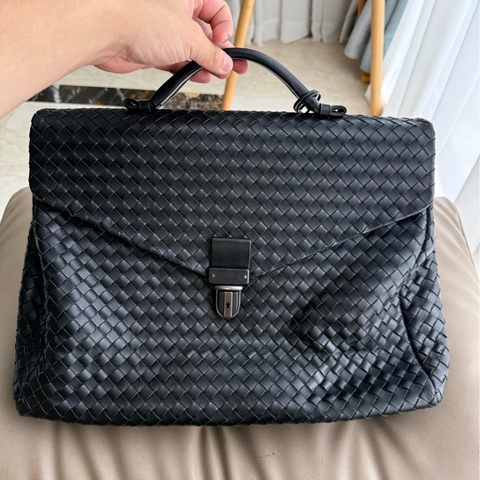 Bottega Veneta葆蝶家 黑色公文包 電腦包 經典編織