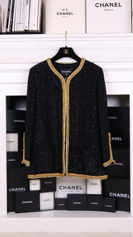Chanel 22S黑金亮片滚边上衣外套