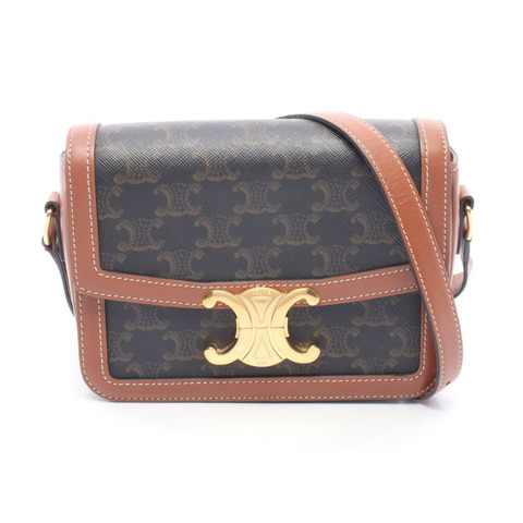 CELINE Teen Triomphe 肩背包 188882BZ4.04LU PVC塗層帆布皮革 黑色 棕色 二手 女士