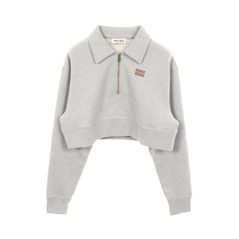 Miu Miu 半拉鍊短版logo衛衣，純棉材質，灰色，二手女款，XS碼