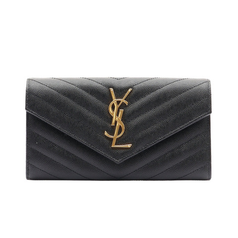 SAINT LAURENT YSL 聖羅蘭 CASSANDRE MATELASSE 大型翻蓋 扣式長夾 黑色 粒面牛皮 372264