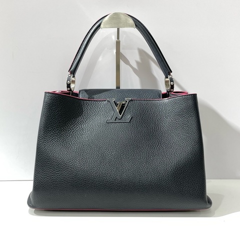 LV路易威登CAPUCINES卡普辛手袋 藏藍色/玫紅內里銀扣 手提包