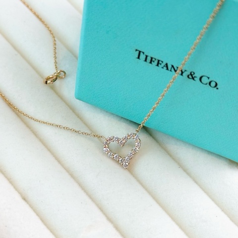 Tiffany 蒂芙尼 Elsa系列 18K金滿鑽愛心項鍊 附件盒子