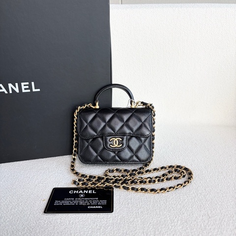 Chanel香奈兒黑金mini手柄小盒子鏈條包  羊皮 尺寸12.5*10*3