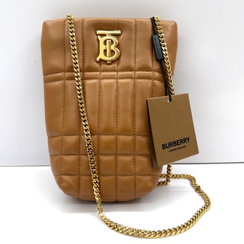 BURBERRY 巴寶莉 棕色LOLA SMALL QUILTED BUCKET 鏈條斜背小包